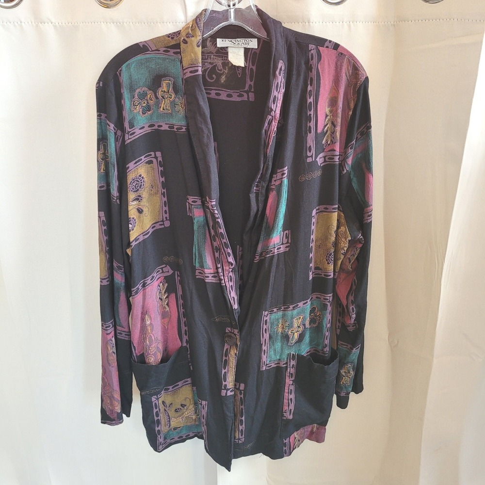 Vtg Kensington Square Womens Blazer Large Abstract Geometric Art Deco Boho 21795